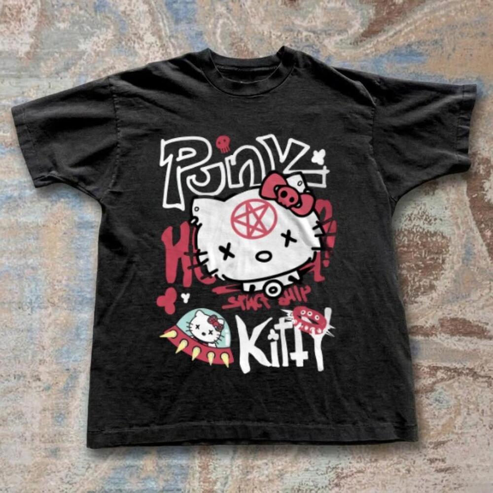 Black Hello Kitty Punk Tee With Accents